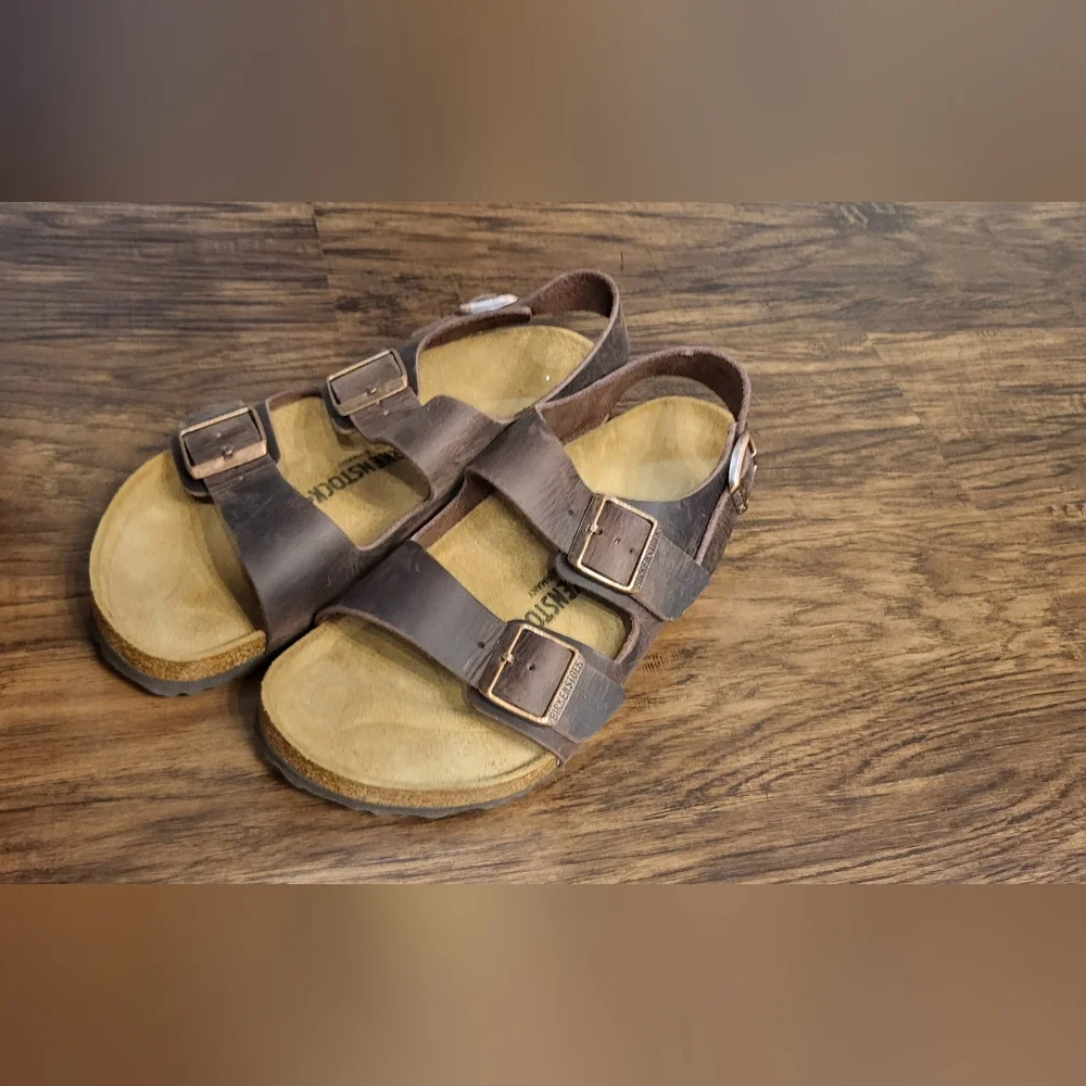 Birkenstock Milano Habana Brown Oiled Three Buckle Sandals Size 42